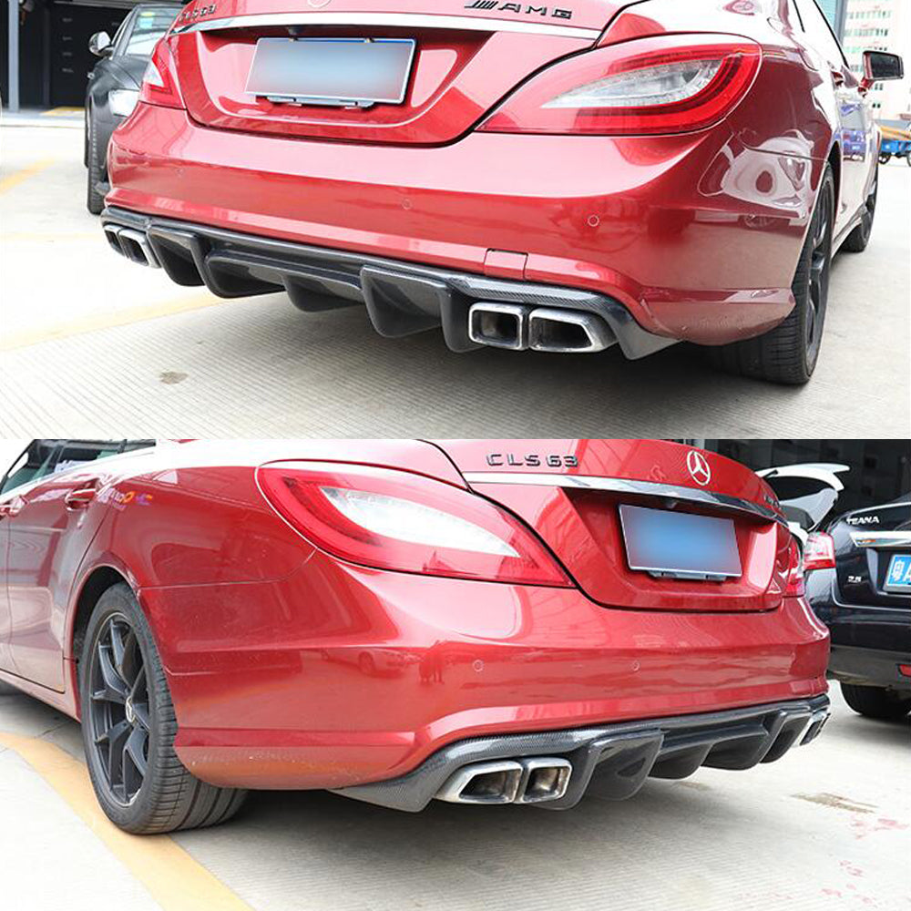 Fit Mercedes Benz W218 C218 CLS63 AMG 2011-2018 Real Carbon Rear Bumper Diffuser Lip Spoiler R Style