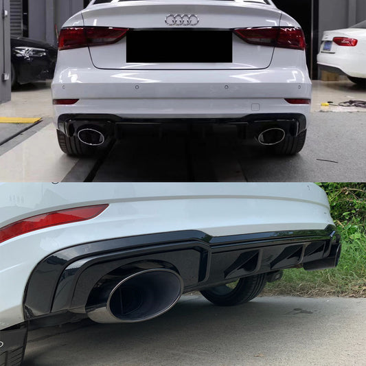 Fit Audi A3 8V Sline S3 2017-2020 Gloss Black Rear Bumper Diffuser Lip With Exhaust Tips