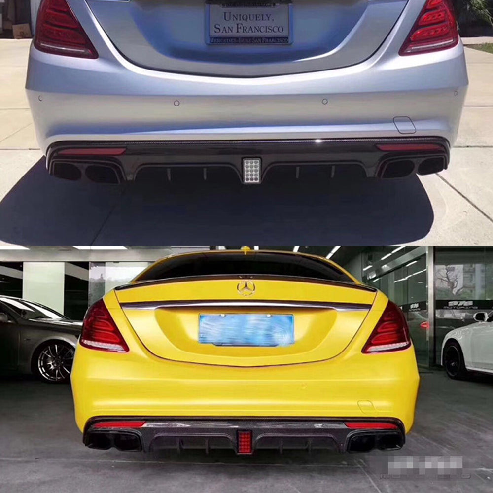 Fit Mercedes Benz W222 S63 AMG 2013-2017 Real Carbon Rear Bumper Diffuser Front Splitter Trunk Spoiler
