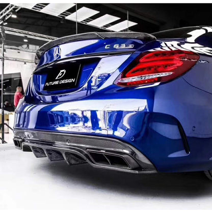 Fit Mercedes Benz C W205 C63 AMG 2014-2018 Real Carbon Rear Bumper Diffuser Lip Spoiler