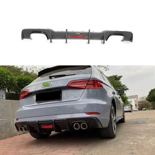 Fit Audi A3 8V Sline S3 Hatachback 2017-2020 Real Carbon Rear Bumper Diffuser Lip Spoiler K Style