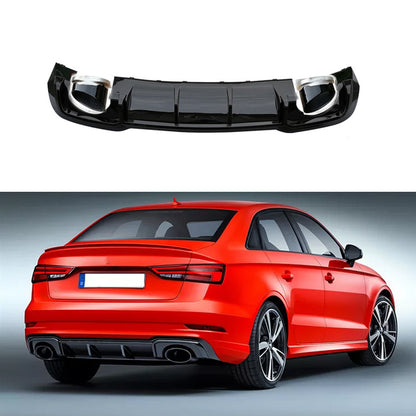 Fit Audi A3 8V Sline S3 2017-2020 Gloss Black Rear Bumper Diffuser Lip With Exhaust Tips