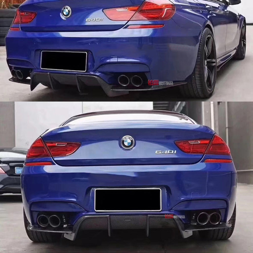 Fit BMW 6Ser F06 F12 F13 M6 2012-2016 Real Carbon Rear Bumper Diffuser Lip Spoiler V Style