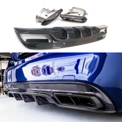 Fit Mercedes Benz C W205 C63 AMG 2014-2018 Real Carbon Rear Bumper Diffuser Lip Spoiler