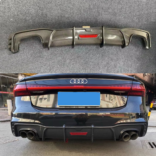 Fit Audi A7 C8 Sline S7 2019-2024 Real Carbon Rear Bumper Diffuser Lip Spoiler K Style