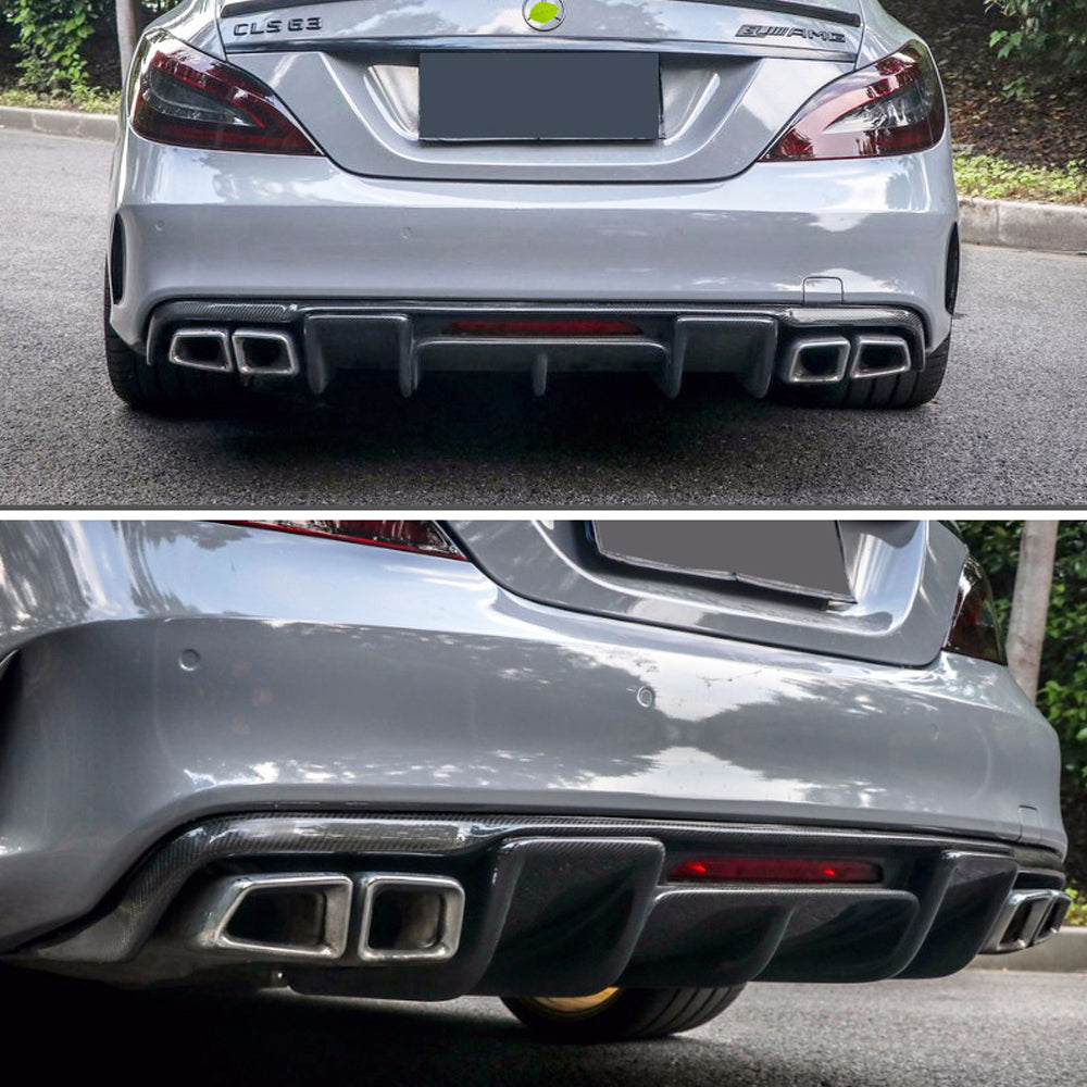 Fit Mercedes Benz W218 C218 CLS63 AMG 2011-2018 Real Carbon Rear Bumper Diffuser Lip Spoiler R Style