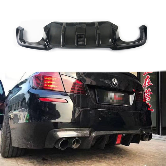 Fit BMW 5Ser F10 M Sport M5 2010-2016 Real Carbon Rear Bumper Diffuser Lip Spoiler V Style