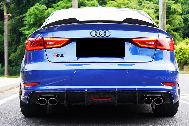 Fit Audi A3 8V Sline S3 2013-2016 Real Carbon Rear Bumper Diffuser Lip Spoiler K Style